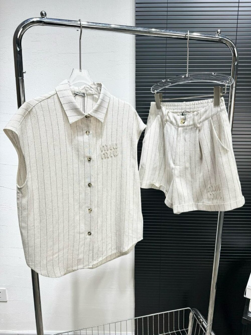 Miu Miu Pinstripe Short-Sleeve Shirt & Shorts Set ✨